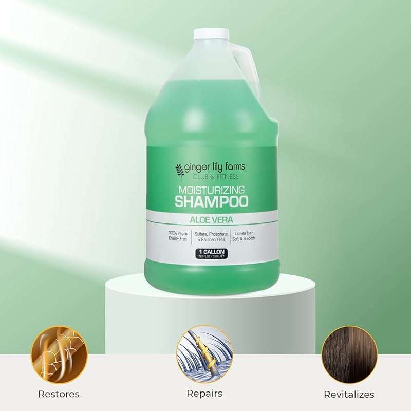 Ginger Lily Farms Club & Fitness Moisturizing Shampoo for All Hair Types, 100% Vegan & Cruelty-Free, Aloe Vera Scent, 1 Gallon (128 fl oz) Refill - Image 5