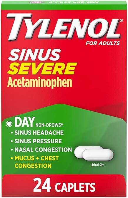 Tylenol Sinus Severe Daytime Caplets, Non-Drowsy, Pain Reliever, Pressure and Nasal Congestion Relief, Fever Reducer, Expectorant, Acetaminophen, Guaifenesin, Phenylephrine HCL, 24 Count - Image 1