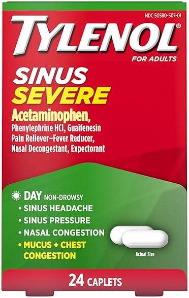 Tylenol Sinus Severe Daytime Caplets, Non-Drowsy, Pain Reliever, Pressure and Nasal Congestion Relief, Fever Reducer, Expectorant, Acetaminophen, Guaifenesin, Phenylephrine HCL, 24 Count - Image 6