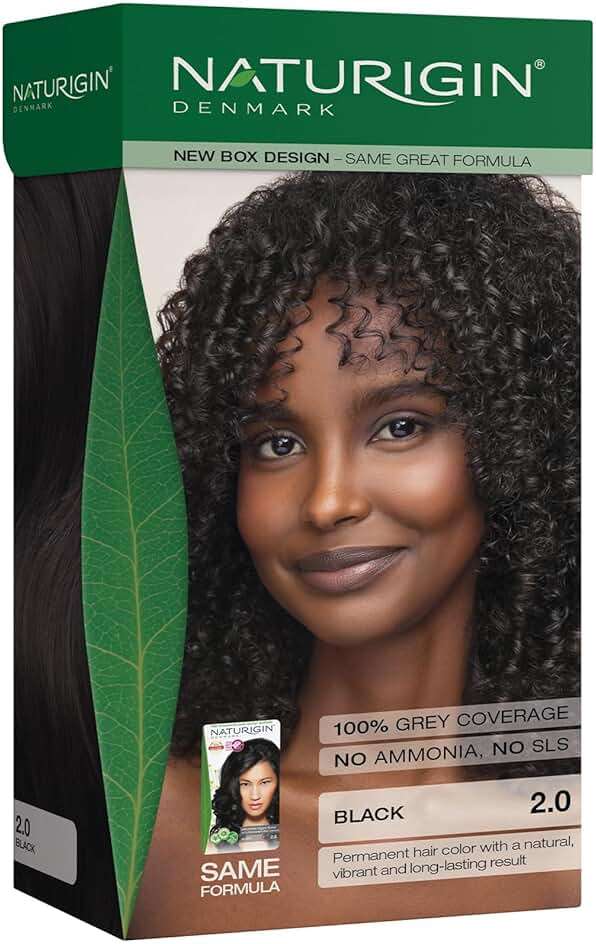 Naturigin Permanent Hair Color, 2.0 Black, Ammonia Free, 100% Gray Coverage, Nourishing Natural Formula, For All Hair Types, Long-Lasting, Vegan & Cruelty-Free, 1 Pack - Image 1