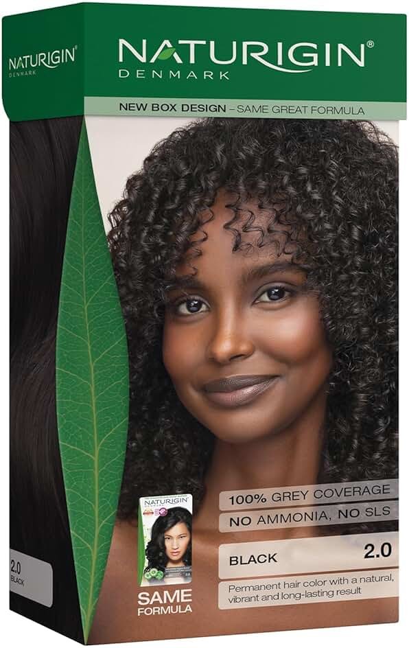 Naturigin Permanent Hair Color, 2.0 Black, Ammonia Free, 100% Gray Coverage, Nourishing Natural Formula, For All Hair Types, Long-Lasting, Vegan & Cruelty-Free, 1 Pack - Product Image