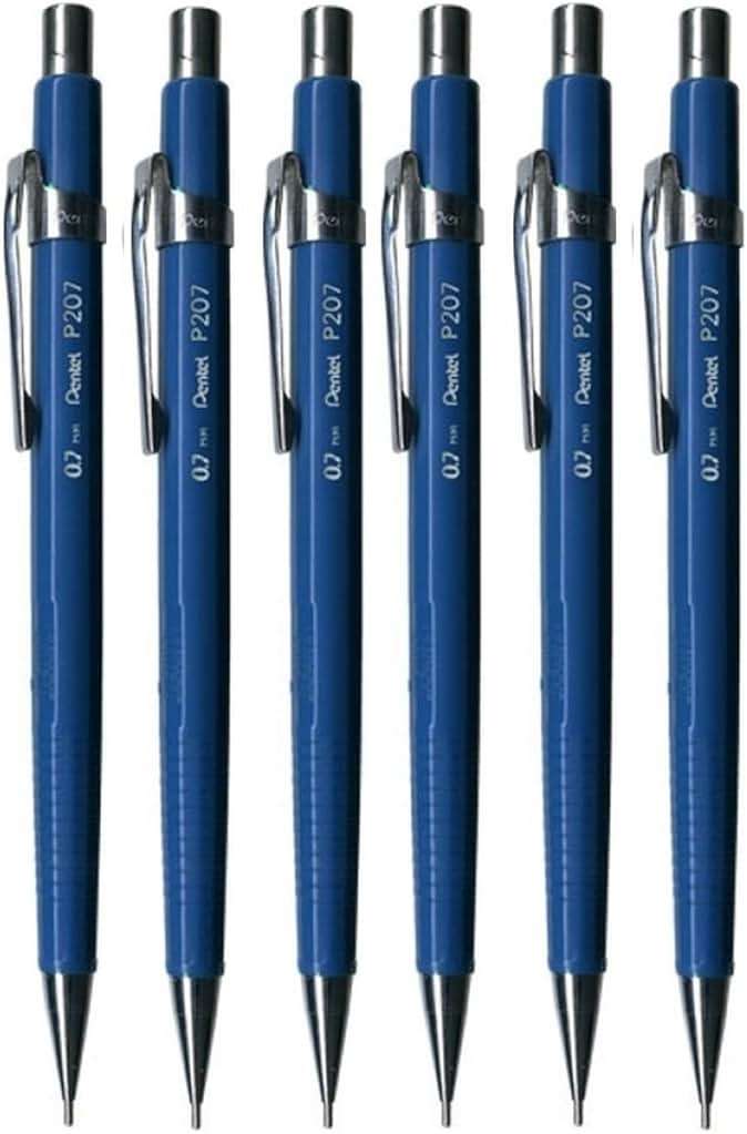 Pentel 0.7mm (P207) Blue P200 Series Automatic Mechanical Draughting Pencil Refillable Lead Eraser P207-C (Pack Of 6) - Image 1