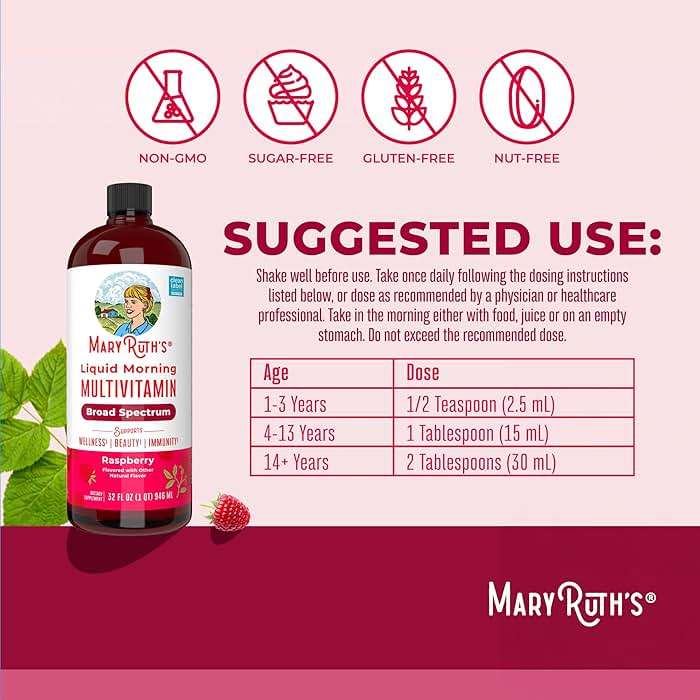 MARYRUTH'S Liquid Morning Multivitamin for Women, Men & Kids | Vitamin A C D E B6 B12 Biotin Zinc | Beauty | Vegan | Non-GMO | Gluten Free | 32 Servings - Image 3