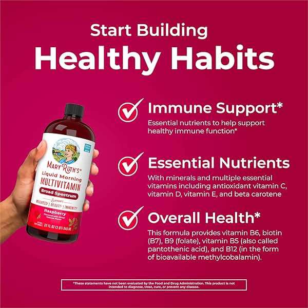 MARYRUTH'S Liquid Morning Multivitamin for Women, Men & Kids | Vitamin A C D E B6 B12 Biotin Zinc | Beauty | Vegan | Non-GMO | Gluten Free | 32 Servings - Image 5