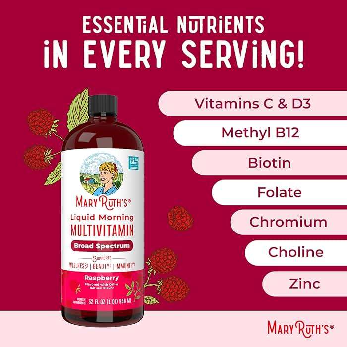 MARYRUTH'S Liquid Morning Multivitamin for Women, Men & Kids | Vitamin A C D E B6 B12 Biotin Zinc | Beauty | Vegan | Non-GMO | Gluten Free | 32 Servings - Image 7