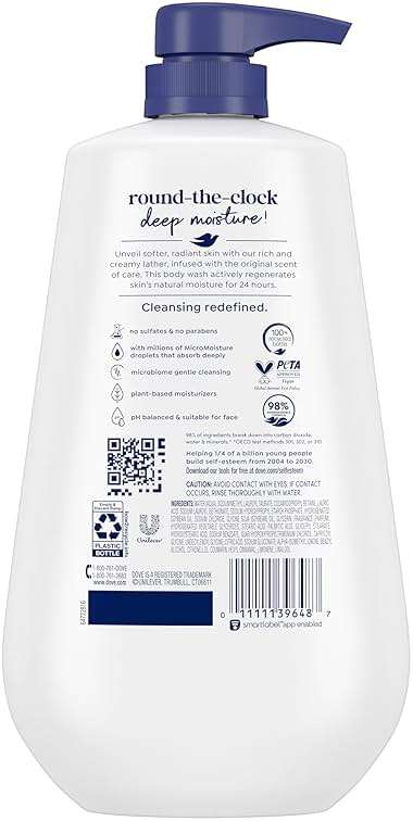 Dove Body Wash Deep Moisture for 24hr Lotion-Soft Skin Moisture Moisturizing Skin Cleanser with No Sulfates No Parabens 30.6 oz - Image 3