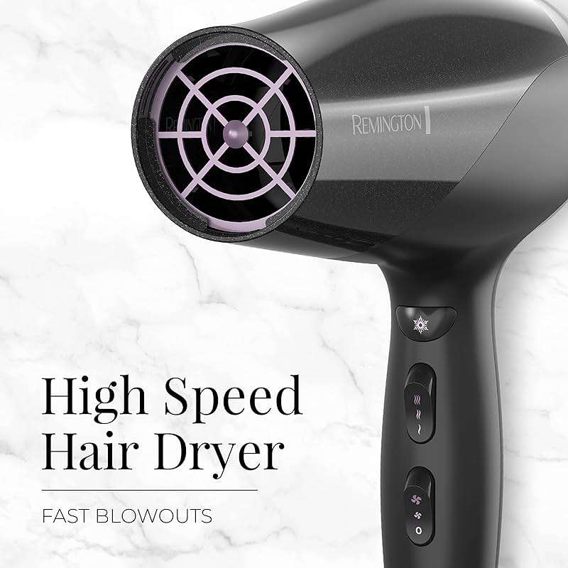 Remington Damage Protection Hair Dryer with Ceramic Ionic Tourmaline Technology, Black, Diffuser and Concentrator, 3 Piece Set - Image 3