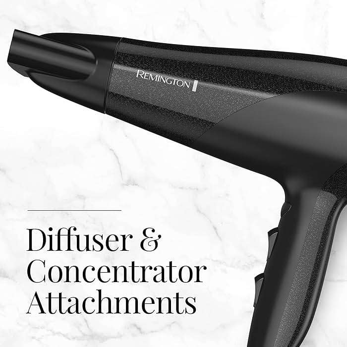 Remington Damage Protection Hair Dryer with Ceramic Ionic Tourmaline Technology, Black, Diffuser and Concentrator, 3 Piece Set - Image 4