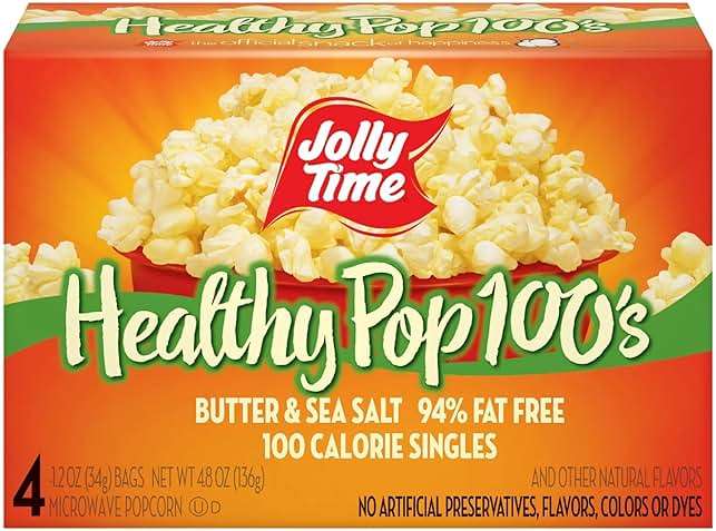 Jolly Time T Healthy Pop Microwave Popcorn, Low Fat Gluten Free Non-GMO (Healthy Pop 100's - Butter & Sea Salt, 1.2 Ounce (Pack of 4)) - Image 1