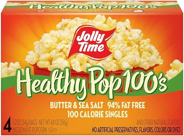 Jolly Time T Healthy Pop Microwave Popcorn, Low Fat Gluten Free Non-GMO (Healthy Pop 100's - Butter & Sea Salt, 1.2 Ounce (Pack of 4)) - Product Image