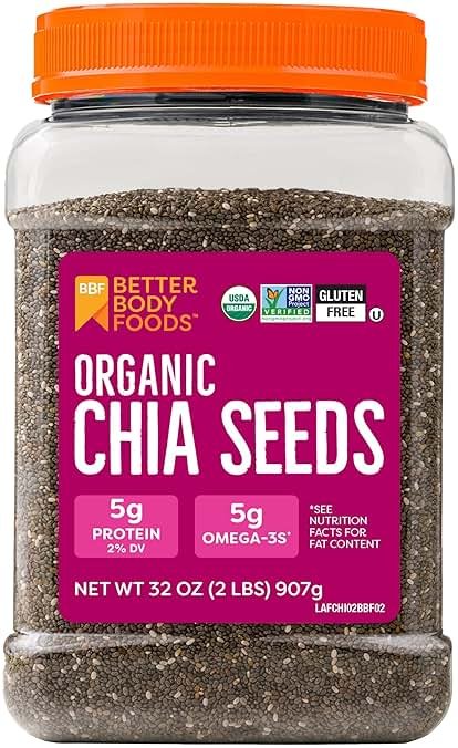BetterBody Foods Organic Chia Seeds 2 lbs, 32 Oz, with Omega-3, Non-GMO, Gluten Free, Keto Diet Friendly, Vegan, Good Source of Fiber - Product Image