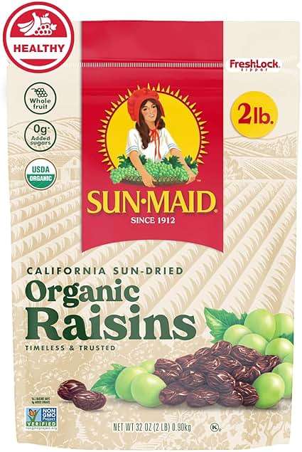 Sun-Maid Organic California Sun-Dried Raisins - 32 oz Resealable Bag - Organic Dried Fruit Snack for Lunches, Snacks, and Natural Sweeteners - Image 6
