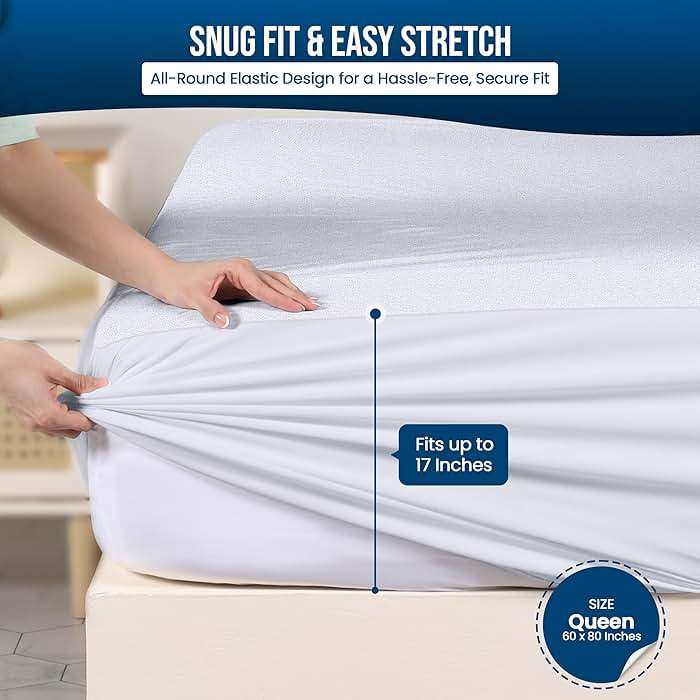 Queen Size Mattress Protector Waterproof, Premium 200 GSM Terry Mattress Cover, Soft & Breathable Bed Cover, Fitted Sheet Style Stretchable Deep Pockets 17" by Utopia Bedding (White) - Image 4