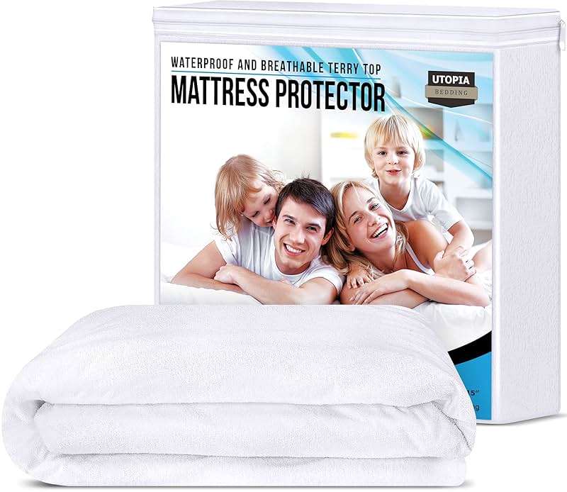 Queen Size Mattress Protector Waterproof, Premium 200 GSM Terry Mattress Cover, Soft & Breathable Bed Cover, Fitted Sheet Style Stretchable Deep Pockets 17" by Utopia Bedding (White) - Image 5