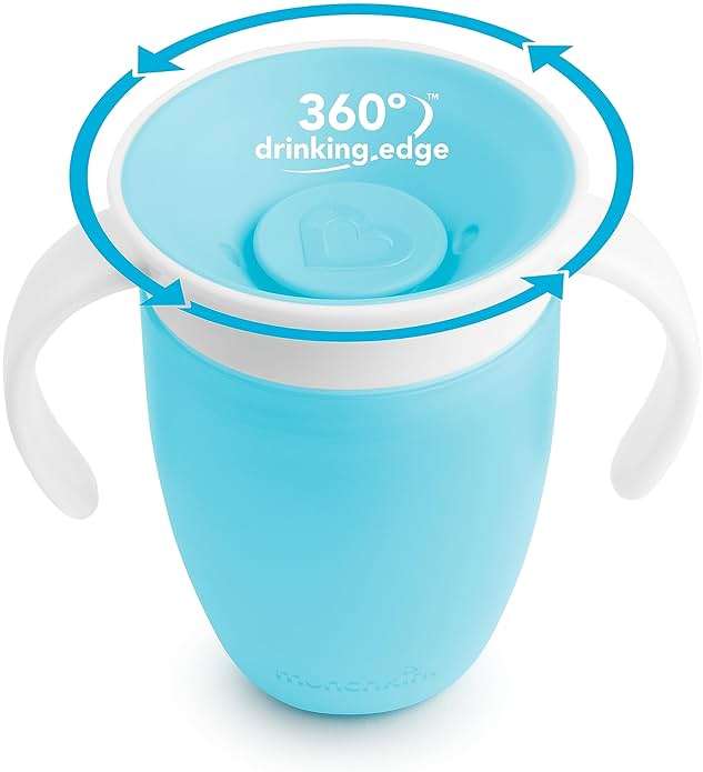Munchkin Miracle 360 Sippy Cup for 6 Month Old, Spill Proof Baby and Toddler Cups with Transition Handles, 7 Ounce, 2 Pack, Blue/Green - Image 4