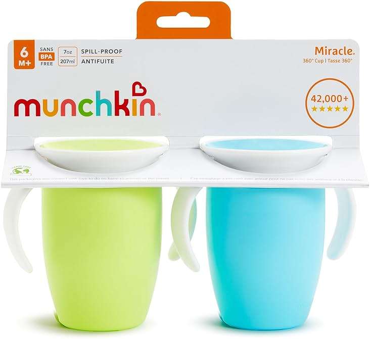 Munchkin Miracle 360 Sippy Cup for 6 Month Old, Spill Proof Baby and Toddler Cups with Transition Handles, 7 Ounce, 2 Pack, Blue/Green - Image 5