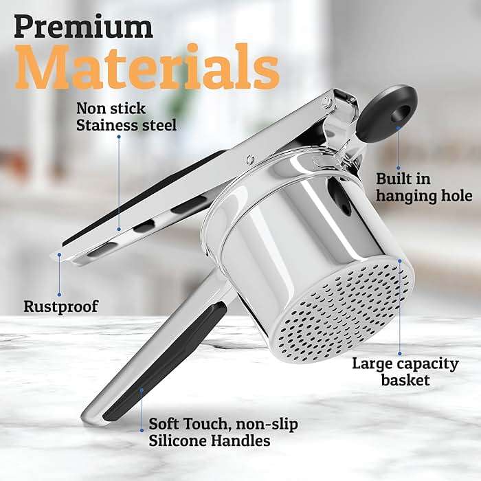 PriorityChef Large 15oz Potato Ricer, Heavy Duty Stainless Steel Potato Masher and Ricer Kitchen Tool, Press and Mash Kitchen Gadget For Perfect Mashed Potatoes - Everytime - Image 3