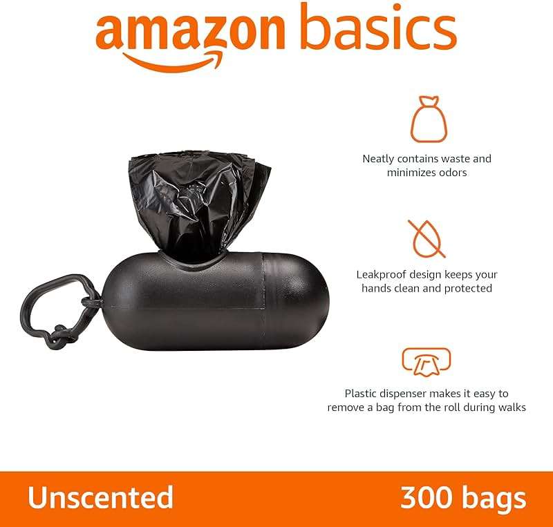 Amazon Basics Dog Poop Bags with Dispenser, 300 Count, Enhanced for Guaranteed Leakproof, Unscented, Includes Leash Clip - Image 2