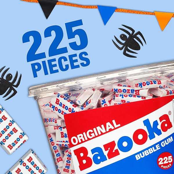 Bazooka Bubble Gum Bulk, 225 Count Tub of Chewing Gum Individually Wrapped, Old Fashioned 90's Candy for Baseball, Party Favors, Goodie Bags - Image 2