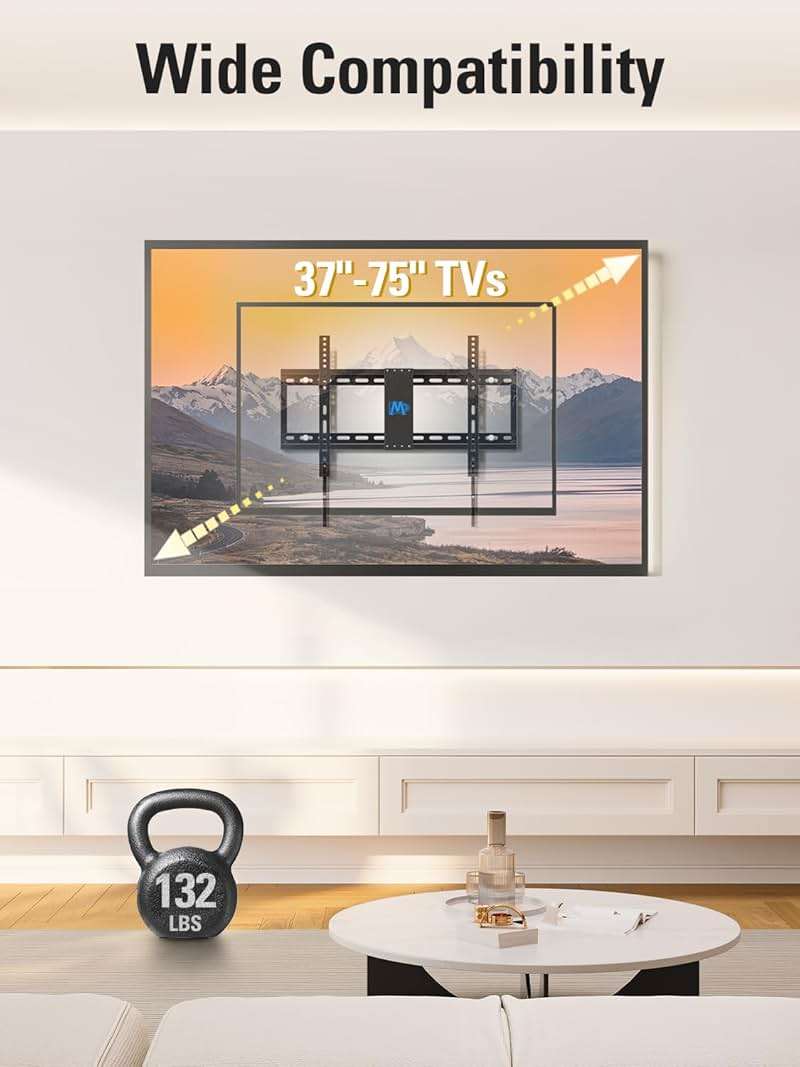 Mounting Dream TV Wall Mount for Most 37-75 Inch TVs, Universal Tilt TV Mount Fit 16", 18", 24" Stud with Loading Capacity 132lbs, Max Vesa 600 x 400mm, Low Profile Flat Wall Mount TV Bracket - Image 3
