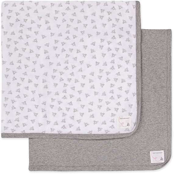 Burt's Bees Baby Infant Receiving Blankets, Made with 100% Organic Cotton, Stretchy and Soft Honey Bee Newborn Swaddle Blanket - Size 29 x 29 Inches - 2 Pack Set - Image 1