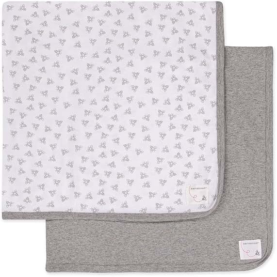 Burt's Bees Baby Infant Receiving Blankets, Made with 100% Organic Cotton, Stretchy and Soft Honey Bee Newborn Swaddle Blanket - Size 29 x 29 Inches - 2 Pack Set - Product Image
