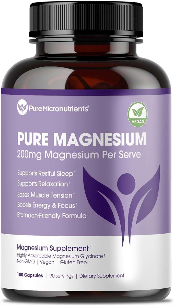 Pure Magnesium Glycinate Supplement – Highly Absorbable Chelated Magnesium to Support Sleep, Muscle & Nerve Health, Energy, Relaxation & Bone Health – 200mg Per Serving, 180 Capsules - Image 1