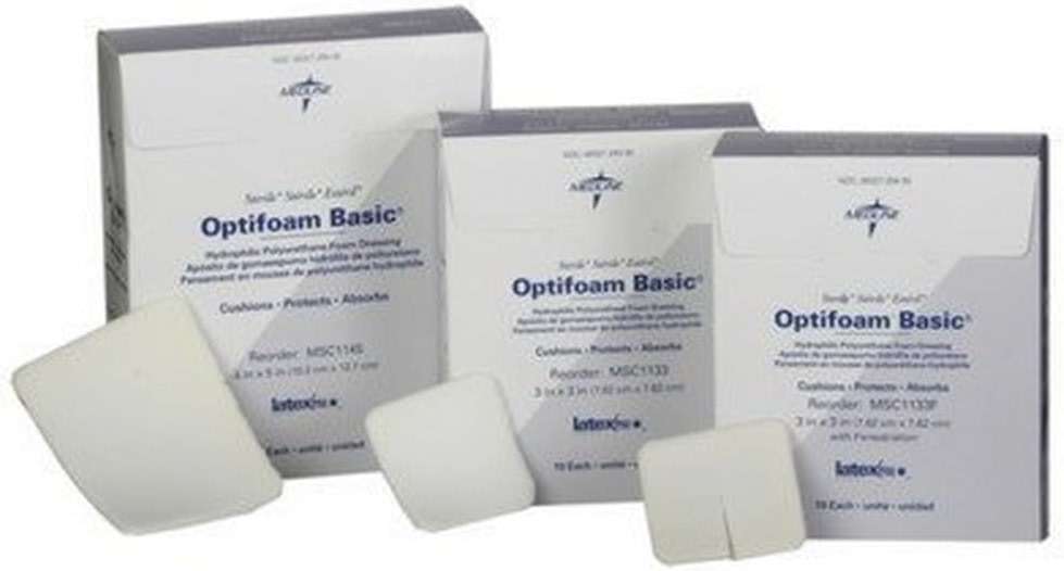 Medline MSC1133Z Optifoam Basic Non-Adhesive Dressings, 3" x 3" (Pack of 10) - Image 1