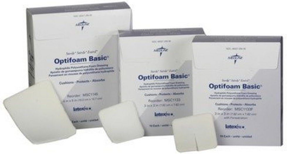 Medline MSC1133Z Optifoam Basic Non-Adhesive Dressings, 3" x 3" (Pack of 10) - Product Image