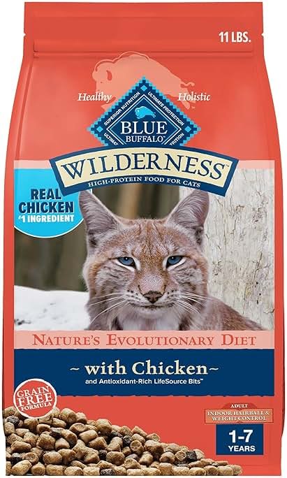Blue Buffalo Wilderness Chicken Natural High-Protein Grain-Free Dry Food Hairball & Weight Control for Adult Indoor Cats, Real Chicken First, Antioxidant-Rich LifeSource Bits Support Immunity, 11 lbs. - Product Image