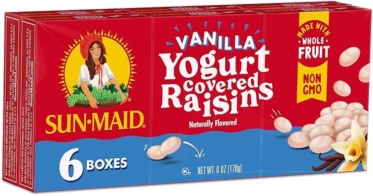 Sun-Maid Vanilla Yogurt Coated Raisins - (6 Pack) 1 oz Snack-Size Box - Yogurt Covered Dried Fruit for Lunches and Back To School Snacks - Product Image