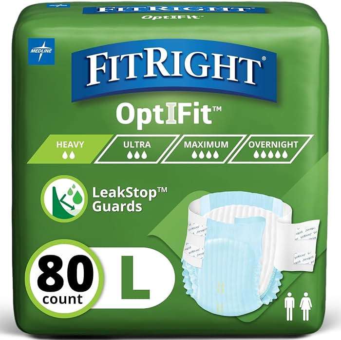 FitRight Adult Diapers, Extra+ Heavy Absorbency, L (Waist Size 44in-56in), 80 Count, OptiFit Incontinence Briefs for Men and Women, Disposable, Moisture-Wicking, Leak Protection. - Image 1
