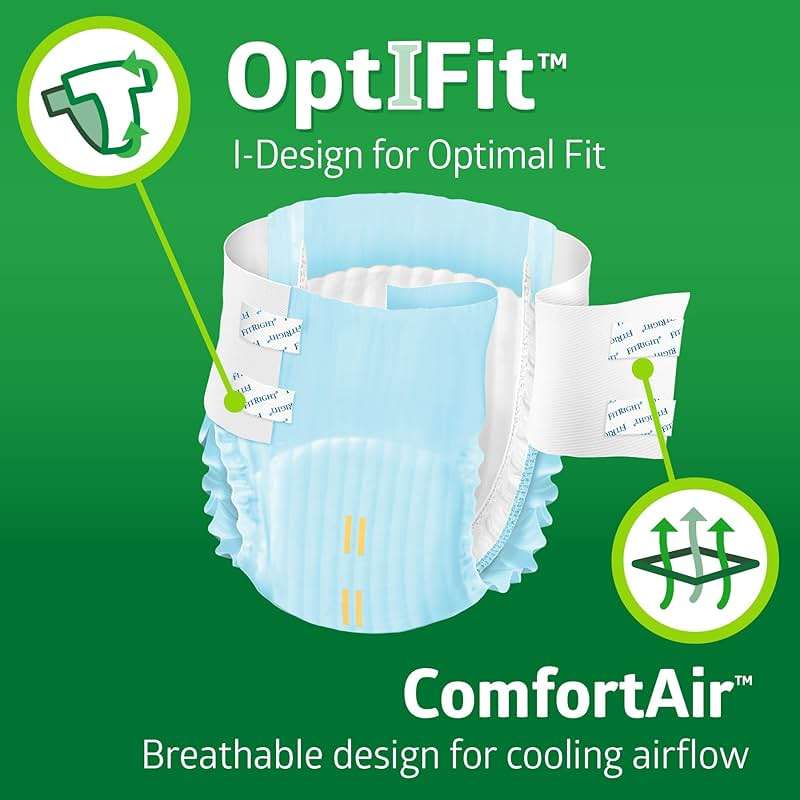 FitRight Adult Diapers, Extra+ Heavy Absorbency, L (Waist Size 44in-56in), 80 Count, OptiFit Incontinence Briefs for Men and Women, Disposable, Moisture-Wicking, Leak Protection. - Image 2