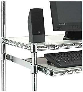 Nexel Commercial Wire Shelf Mobile Computer LAN Workstation, 31.5"W x 24"D x 63"H, Keyboard Tray, Adjustable, Castors, Chrome - Image 2