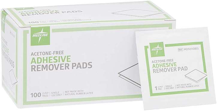 Medline Adhesive Remover Pads, Acetone-Free, 2-Ply, Box of 100 - Image 1