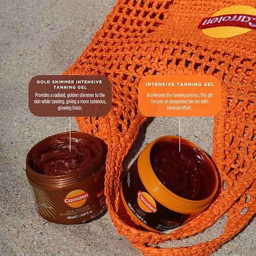 Carroten Gold Shimmer Tanning Gel | Browning Tan Accelerator | Non-Greasy, Water-Resistant with Carrot & Coconut Oil | Vitamin A & E For Moisture & Hydration | Made in Greece | 5 oz + Spatula - Image 7