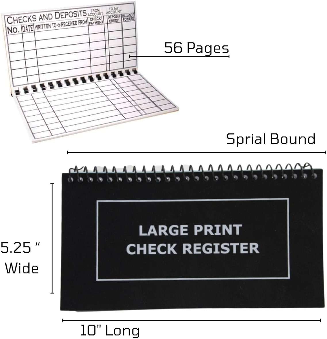 Jumbo Print Check Register Book - Large Print, Easy-to-Read, Spiral Bound, 56 Pages for Personal Accounting, Easy Transaction Reference, 10"L x 5¼"W - Image 3