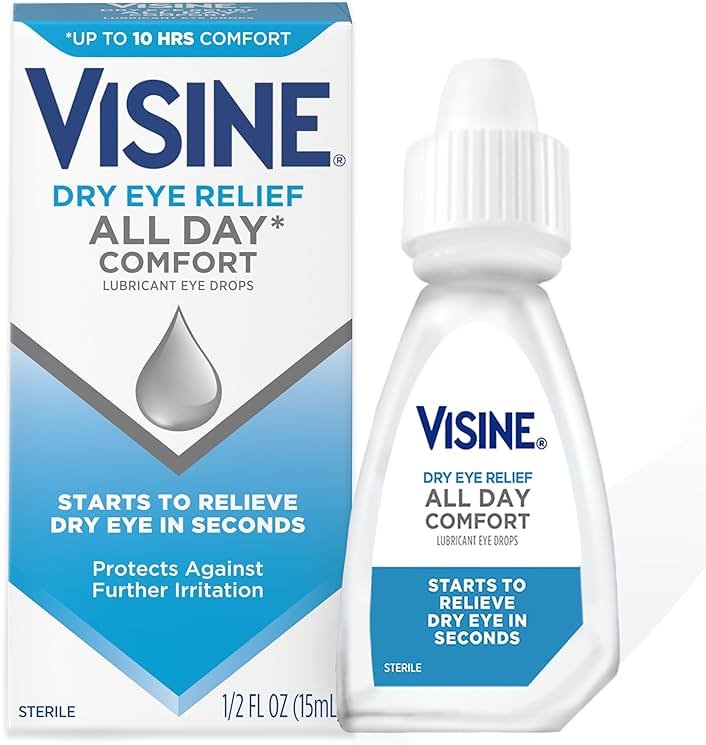 Visine Dry Eye Relief All Day Comfort Lubricant Eye Drops for Up to 10 Hours of Comfort, Dry Eye Drops with Polyethylene Glycol, 0.5 fl. oz - Product Image