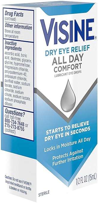 Visine Dry Eye Relief All Day Comfort Lubricant Eye Drops for Up to 10 Hours of Comfort, Dry Eye Drops with Polyethylene Glycol, 0.5 fl. oz - Image 10