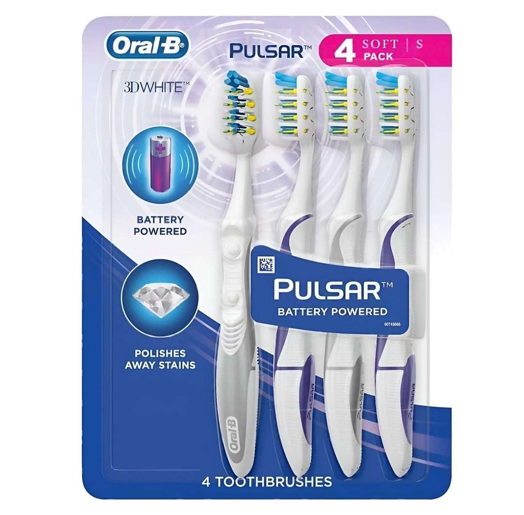 Oral B 3D White Luxe 4 Count ( Pack of 1) Pulsar Battery Powered Toothbrushes - Image 1