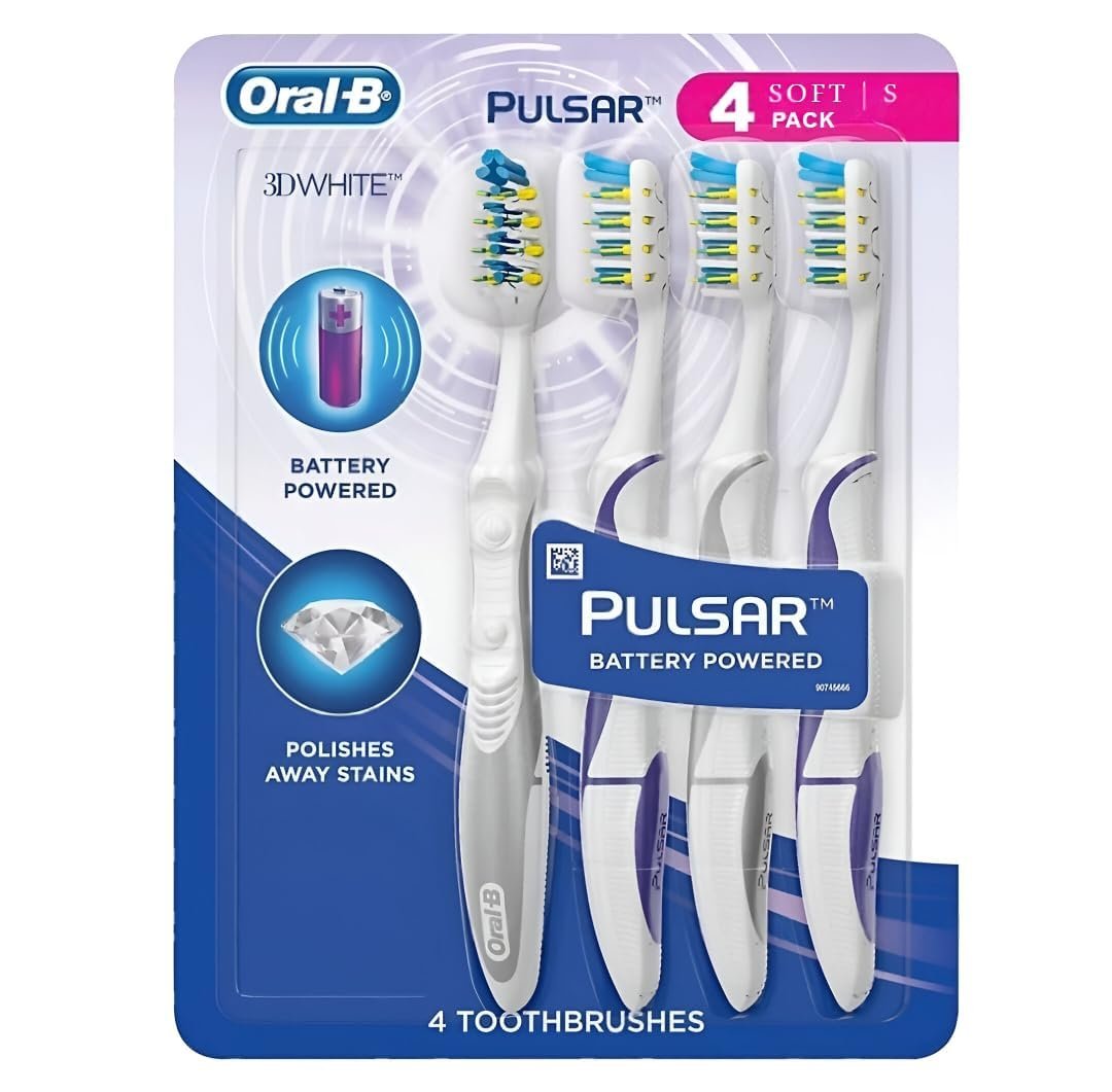 Oral B 3D White Luxe 4 Count ( Pack of 1) Pulsar Battery Powered Toothbrushes - Product Image