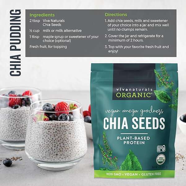 Viva Naturals Organic Chia Seeds, 2 lb, 32 Oz – Plant-Based Omega-3 and Vegan Protein, Gluten Free & Non-GMO, Perfect for Smoothies, Salads & Chia Pudding - Image 5