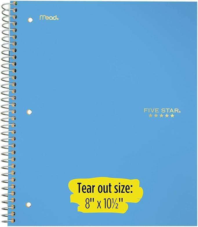 Five Star Spiral Notebooks, 1 Subject, Wide Ruled Paper, 100 Sheets, 10-1/2" x 8", Teal, Lime, Gray, 3 Pack (73057) - Image 5