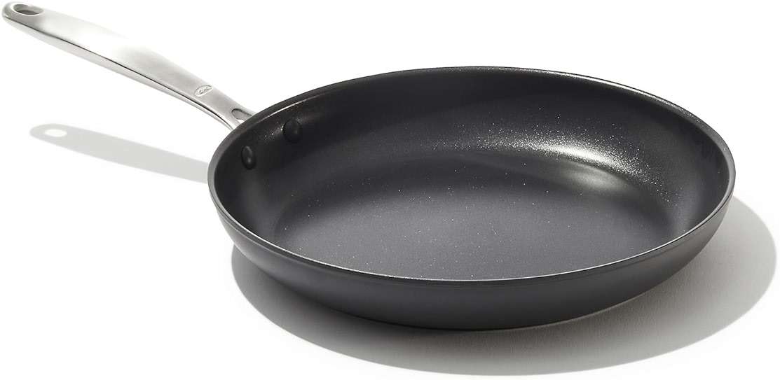 OXO Enhanced 10" Frying Pan Skillet, PFAS-Free Ceramic Nonstick, Durable Hard Anodized Cookware, Scratch Resistant, Stainless Steel Handle, Good Grips, Dishwasher Safe, Oven safe, Black - Image 1