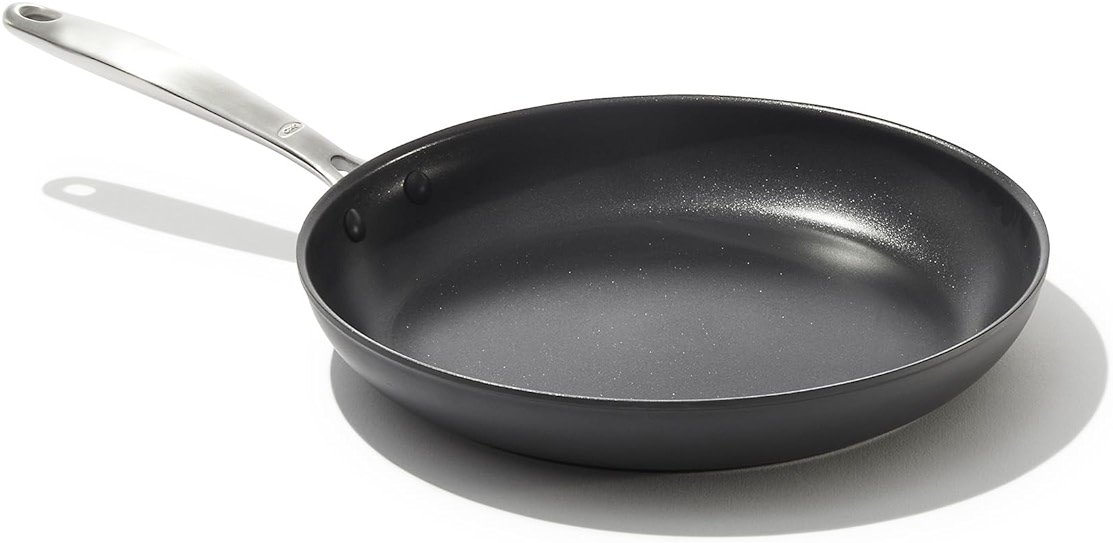 OXO Enhanced 10" Frying Pan Skillet, PFAS-Free Ceramic Nonstick, Durable Hard Anodized Cookware, Scratch Resistant, Stainless Steel Handle, Good Grips, Dishwasher Safe, Oven safe, Black - Product Image