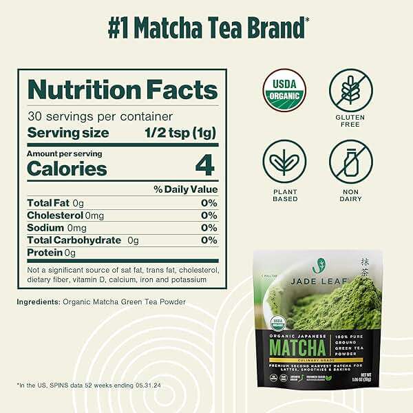 Jade Leaf Matcha Organic Premium Ceremonial Grade Matcha Green Tea Powder - Japanese - Culinary, Ingredient, Ceremonial Barista Teahouse, Latte, Collagen, 1.06 Ounce (Pack of 1), Culinary - Image 2