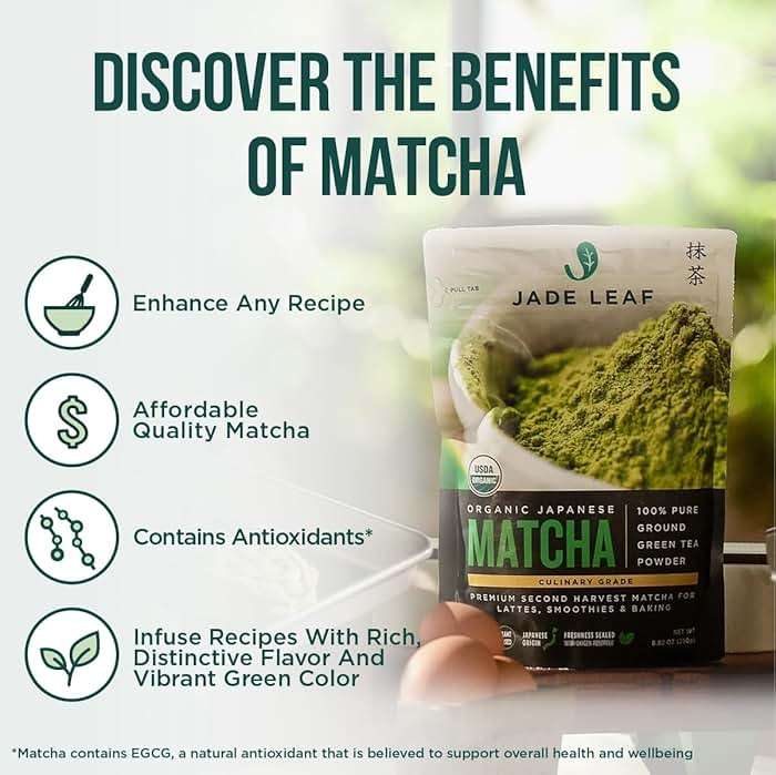 Jade Leaf Matcha Organic Premium Ceremonial Grade Matcha Green Tea Powder - Japanese - Culinary, Ingredient, Ceremonial Barista Teahouse, Latte, Collagen, 1.06 Ounce (Pack of 1), Culinary - Image 4
