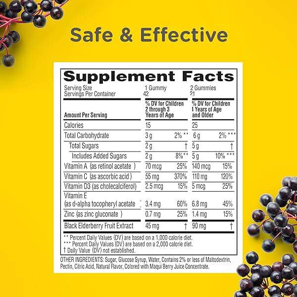 Zarbee’s Elderberry Gummies for Kids, Immune Support Supplement with Vitamins A, C, D3, E, & Zinc, Gluten & Gelatin Free, No Artificial Flavors, Natural Berry Flavor, Ages 2+, 42 ct - Image 5