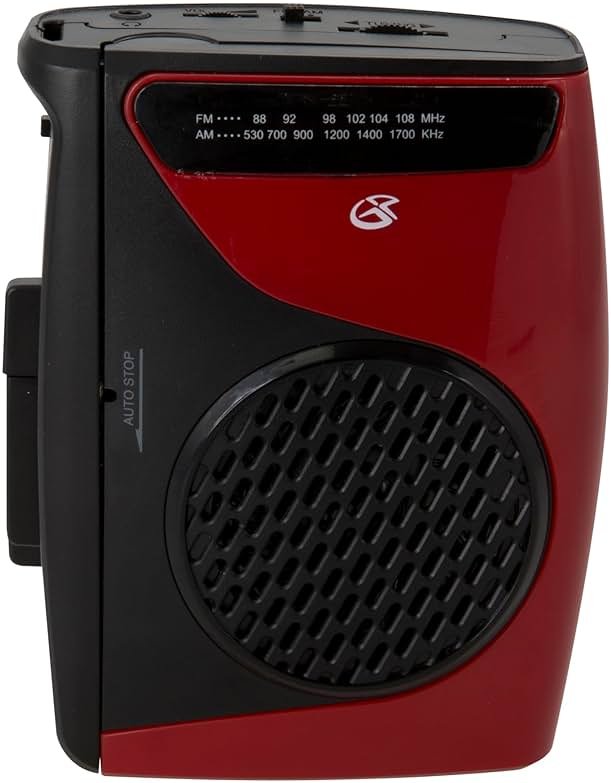 GPX Portable Cassette Player, Compatible With Headphone, 3.54 x 1.57 x 4.72 Inches, Requires 2 AA Batteries - Not Included, Red/Black (CAS337B) Black/Red - Product Image