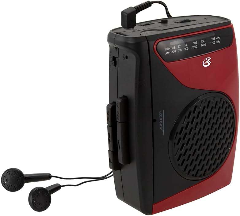 GPX Portable Cassette Player, Compatible With Headphone, 3.54 x 1.57 x 4.72 Inches, Requires 2 AA Batteries - Not Included, Red/Black (CAS337B) Black/Red - Image 3